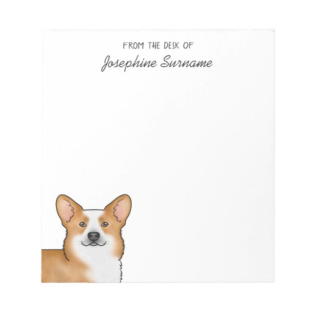 Red Pembroke Welsh Corgi Dog Kopf und Custom Text Notizblock (Vorderseite)