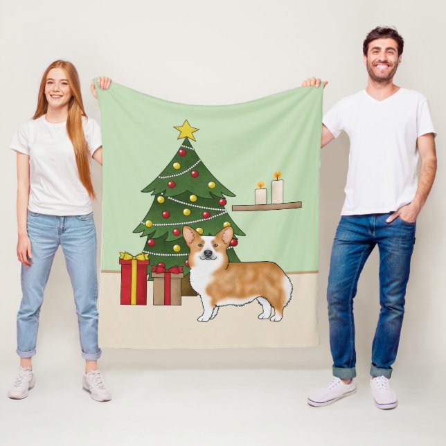 Red Pembroke Welsh Corgi Hund und Weihnachtsbaum Fleecedecke (Beispiel)