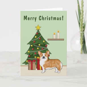 Red Pembroke Welsh Corgi Hund und Weihnachtsbaum Karte