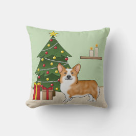 Red Pembroke Welsh Corgi Hund und Weihnachtsbaum Kissen
