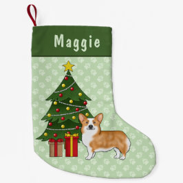 Red Pembroke Welsh Corgi Hund und Weihnachtsbaum Kleiner Weihnachtsstrumpf
