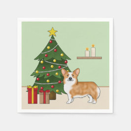 Red Pembroke Welsh Corgi Hund und Weihnachtsbaum Serviette