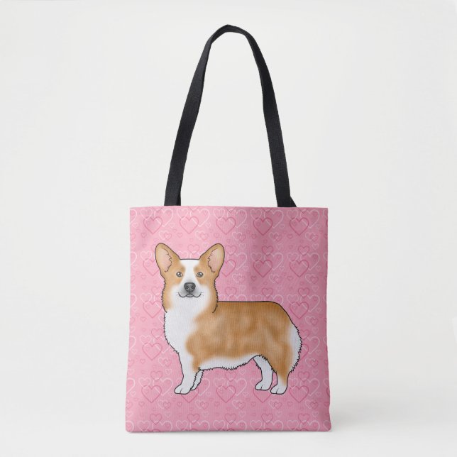 Red Pembroke Welsh Corgi Liebe Herz Muster Pink (Vorderseite)
