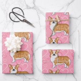 Red Pembroke Welsh Corgi Liebe Herz Muster Pink Geschenkpapier Set