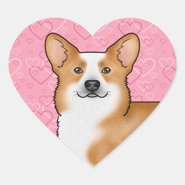 Red Pembroke Welsh Corgi Liebe Herz Muster Pink Herz-Aufkleber (Vorderseite)