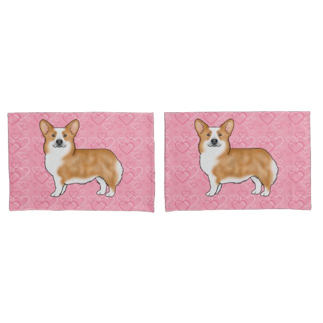 Red Pembroke Welsh Corgi Liebe Herz Muster Pink Kissenbezug (Vorderseite-Set)