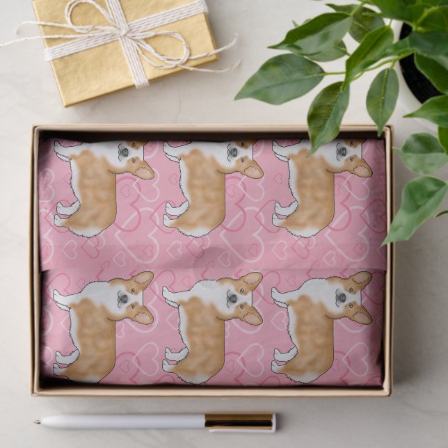 Red Pembroke Welsh Corgi Liebe Herz Muster Pink Seidenpapier (Geschenk)