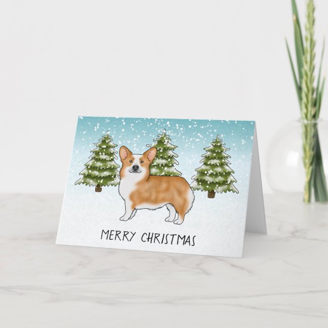 Red Pembroke Welsh Corgi Winter Frohe Weihnachten Karte (Vorderseite)