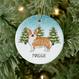 Red Pembroke Welsh Corgi Winterwald Weihnachten Keramik Ornament