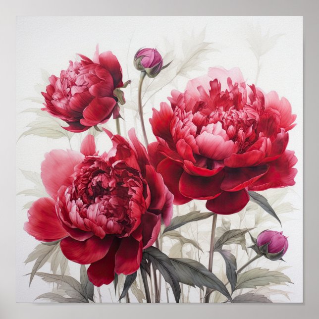 Red Peongs Blume Art Print Poster (Vorne)
