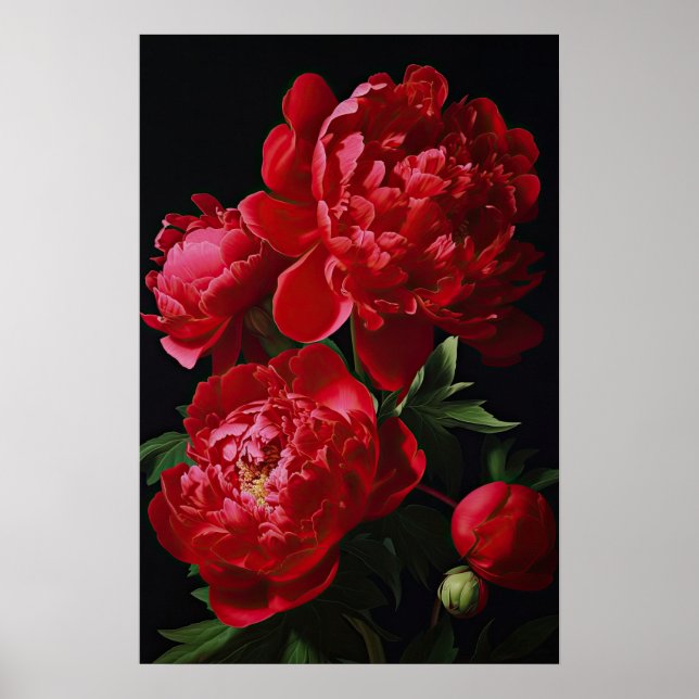 Red Peongs Blume Art Print Poster (Vorne)