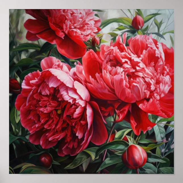 Red Peongs Blume Art Print Poster (Vorne)