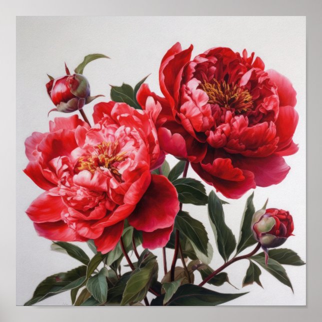 Red Peongs Blume Art Print Poster (Vorne)