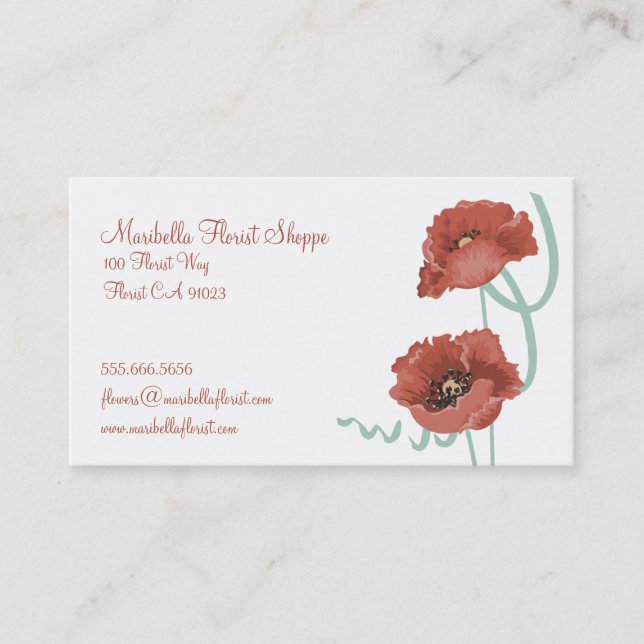 Red Peonies Florist Business Cards Visitenkarte (Vorderseite)