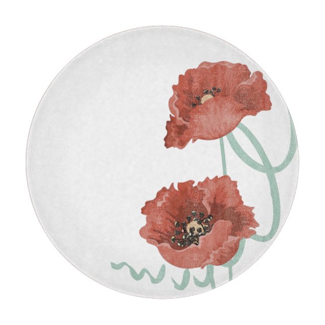 Red Peonies Glass Cutting Board Schneidebrett (Vorderseite)