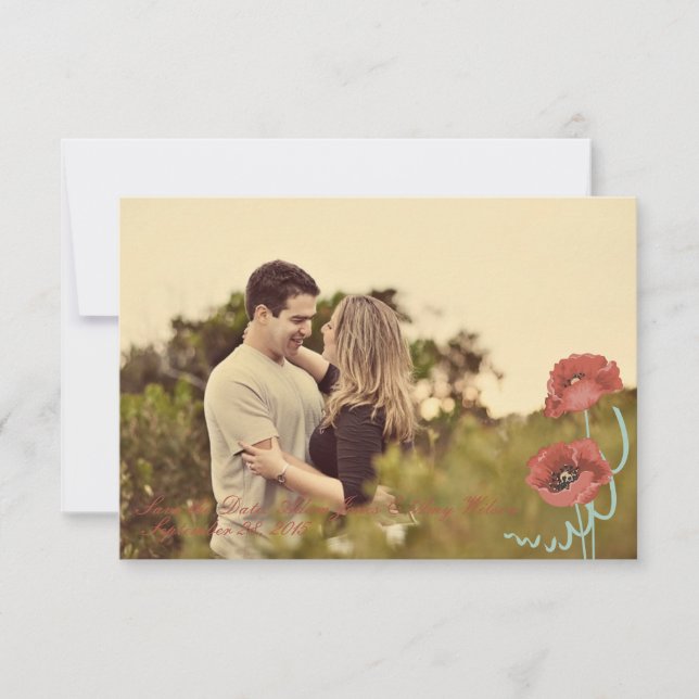Red Peonies Wedding Save the Date Cards (Vorderseite)