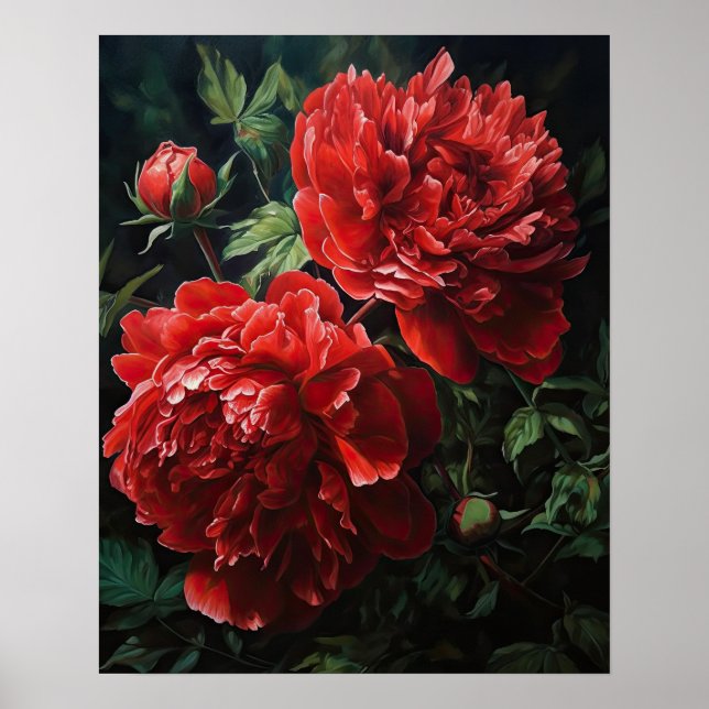 Red Peony Blume Art Print Poster (Vorne)