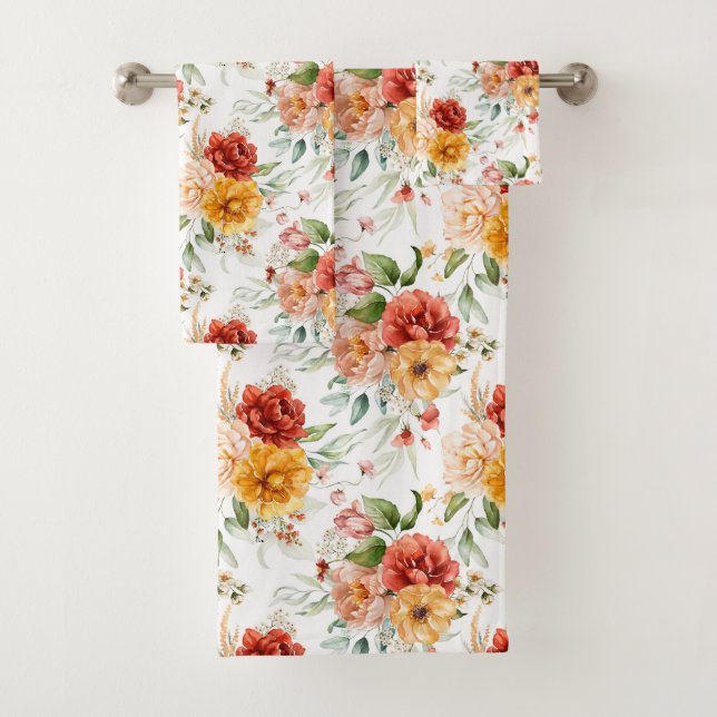 Red Peony Blume Bouquet Pattern Badhandtuch Set (Insitu)