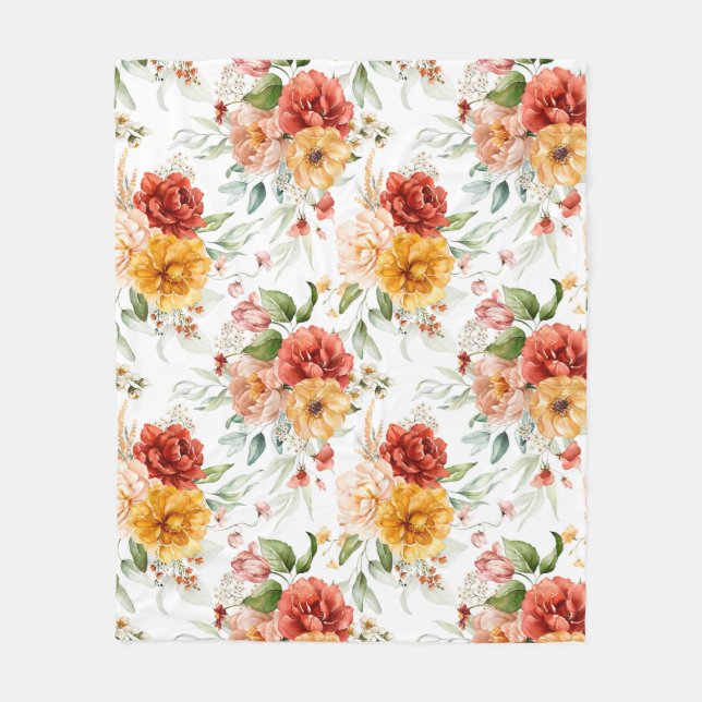 Red Peony Blume Bouquet Pattern Fleecedecke (Vorderseite)