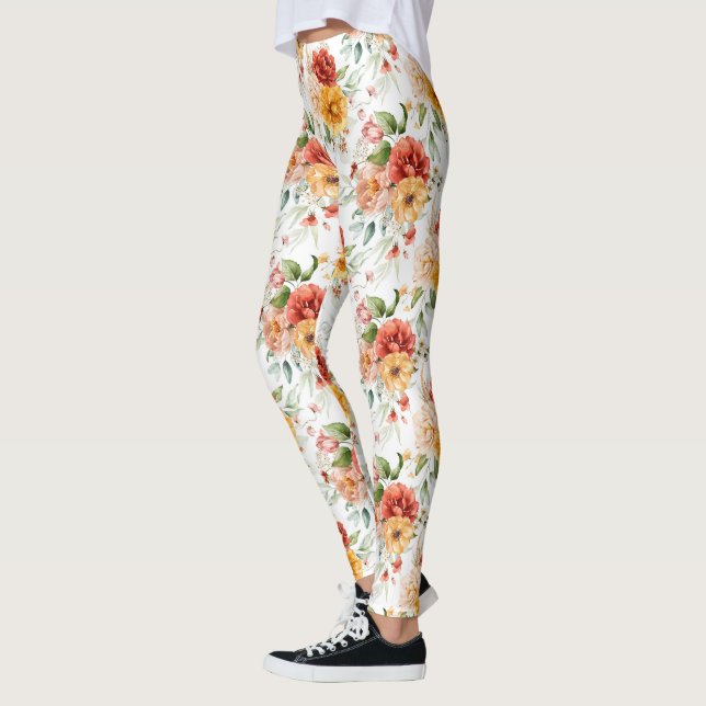 Red Peony Blume Bouquet Pattern Leggings (Links)