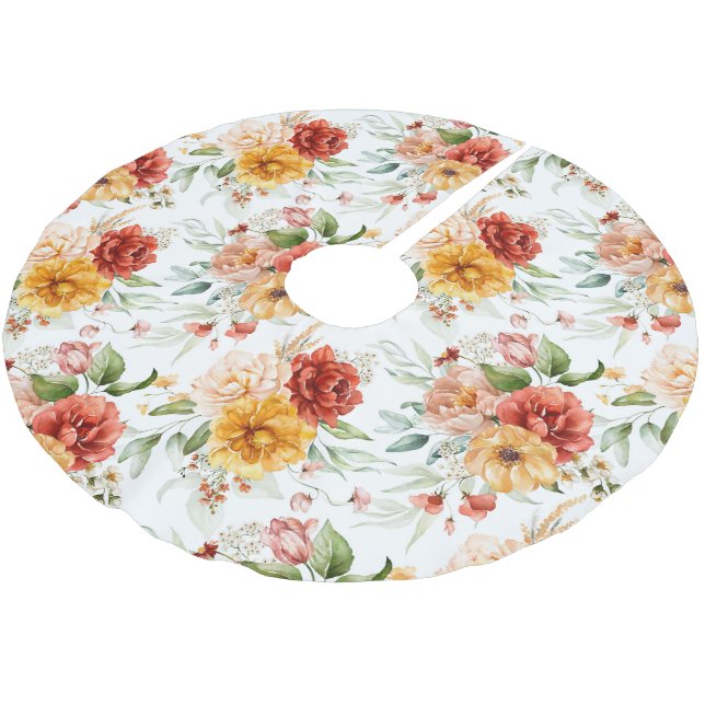 Red Peony Blume Bouquet Pattern Polyester Weihnachtsbaumdecke (Schrägansicht)