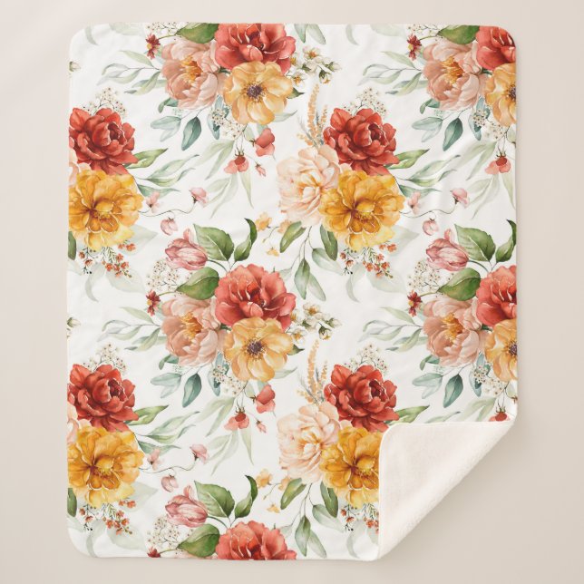 Red Peony Blume Bouquet Pattern Sherpadecke (Vorderseite)