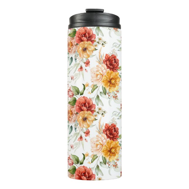 Red Peony Blume Bouquet Pattern Thermosbecher (Vorderseite)