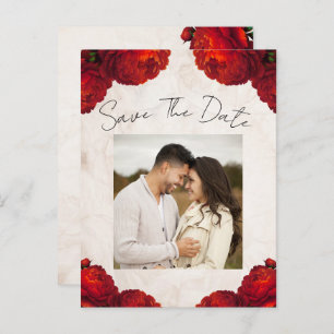 Red Peony Blume Save the Date Vintag Ankündigungspostkarte