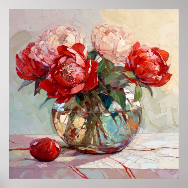 Red Peony Bouquet Painting Poster (Vorne)