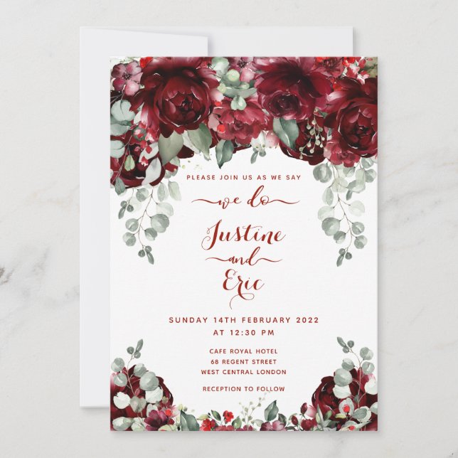 Red Peony Epiphany Luxury Wedding Invitation Suite Einladung (Vorderseite)