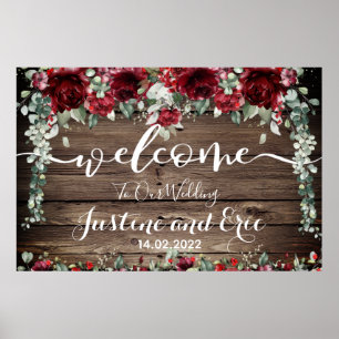 Red Peony Epiphany Wedding 24 x 36 Welcome Sign Poster