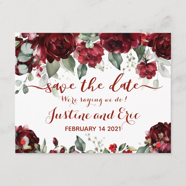 Red Peony Epiphany Wedding Save the Date Postcard Begleitkarte (Vorderseite)