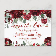 Red Peony Epiphany Wedding Save the Date Postcard