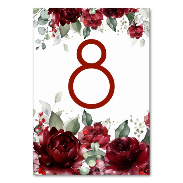 Red Peony Epiphany Wedding Tischnummer Card (Vorderseite)
