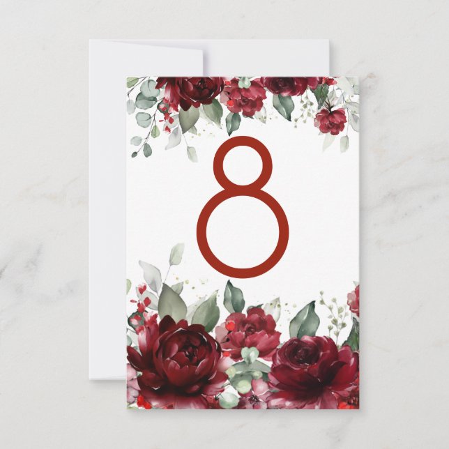 Red Peony Epiphany Wedding Tischnummer Card (Vorderseite)