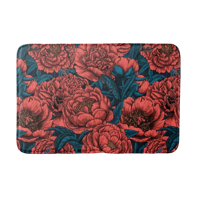 Red peony flowers and moths badematte (Vorderseite)