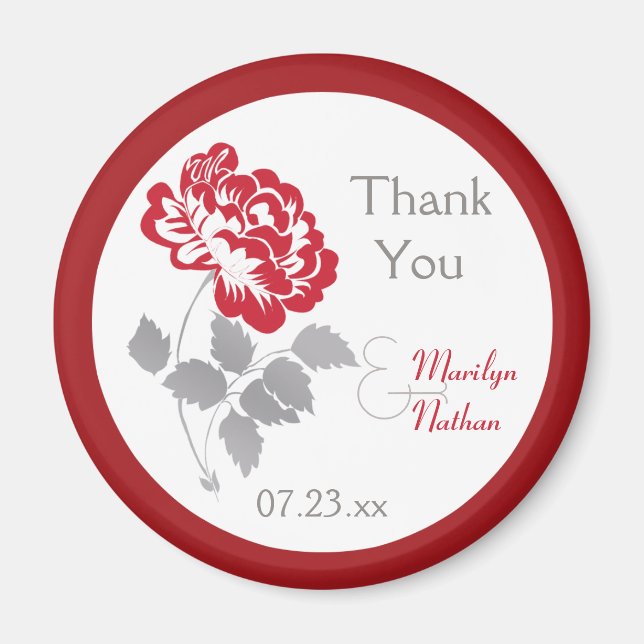 Red Peony on White Gastgeschenk Hochzeit Magnet (Vorne)