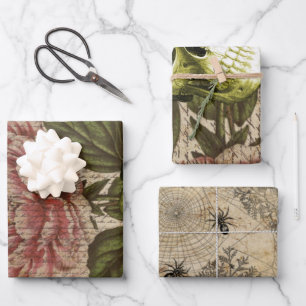 Red Peony Steampunk Skull Ephemera Geschenkpapier Set