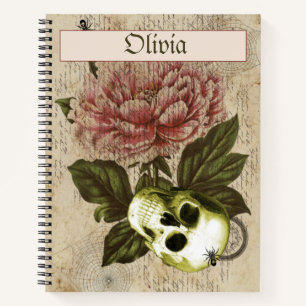 Red Peony Steampunk Skull Ephemera Notizbuch