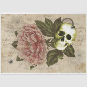 Red Peony Steampunk Skull Ephemera Seidenpapier