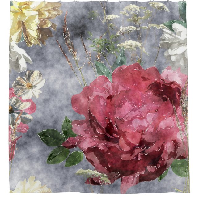 Red Peony Watercolor Floral Pattern Duschvorhang (Vorderseite)