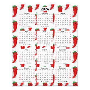 Red Pepper Diva Cartoon Muster 2024 Kalender Fotodruck