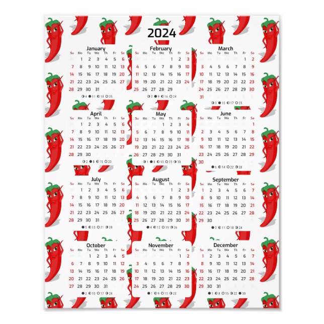 Red Pepper Diva Cartoon Muster 2024 Kalender Fotodruck (Vorne)