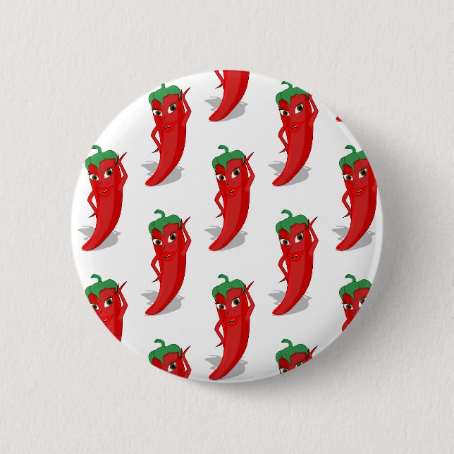 Red Pepper Diva Cartoon Pattern Button (Vorderseite)