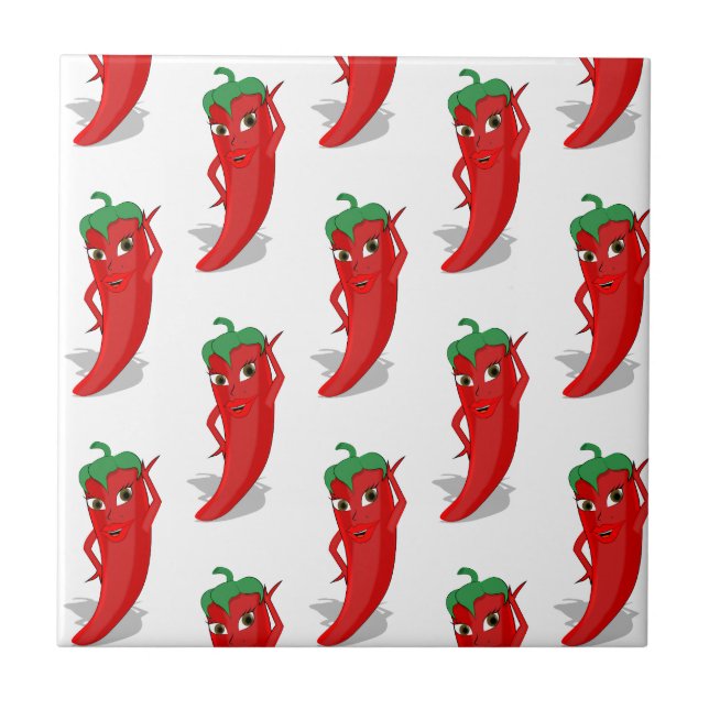 Red Pepper Diva Cartoon Pattern Fliese (Vorderseite)