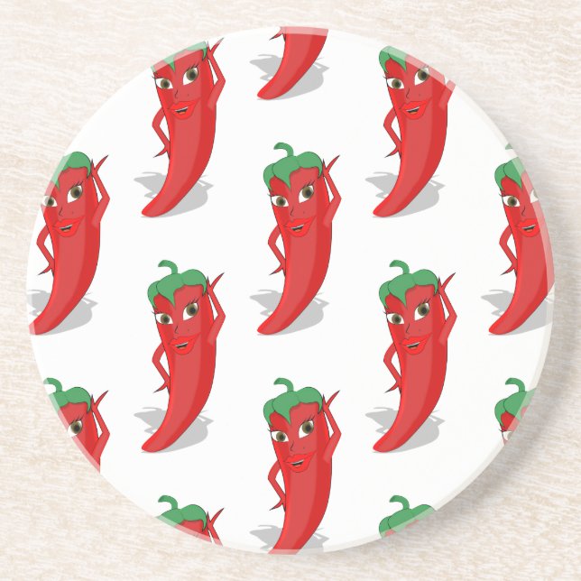 Red Pepper Diva Cartoon Pattern Getränkeuntersetzer (Vorne)