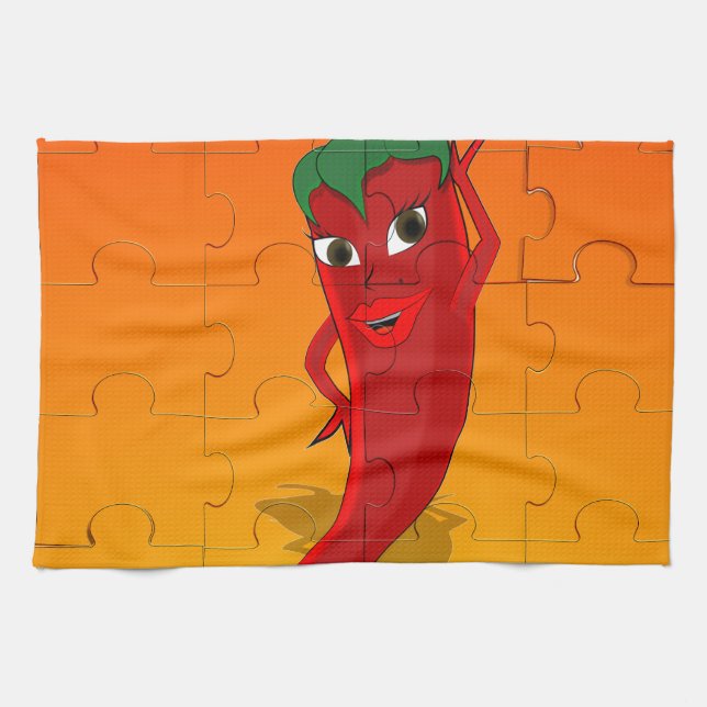 Red Pepper Diva Jigsaw Puzzle Geschirrtuch (Horizontal)