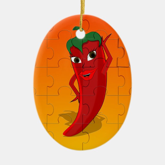 Red Pepper Diva Jigsaw Puzzle Keramikornament (Vorne)