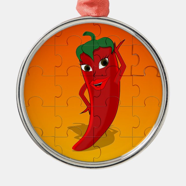 Red Pepper Diva Jigsaw Puzzle Ornament Aus Metall (Vorne)