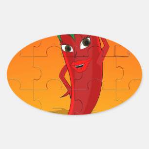 Red Pepper Diva Jigsaw Puzzle Ovaler Aufkleber